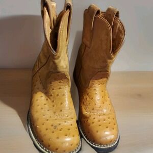 Ariat FatBaby Brown Leather Ostrich Print Western Cowboy Boots Women - Sz 6.5B